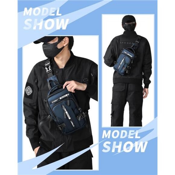 Blue Sling Crossbody Backpack Shoulder Messenger Bag for Men, - Picture 3 of 7